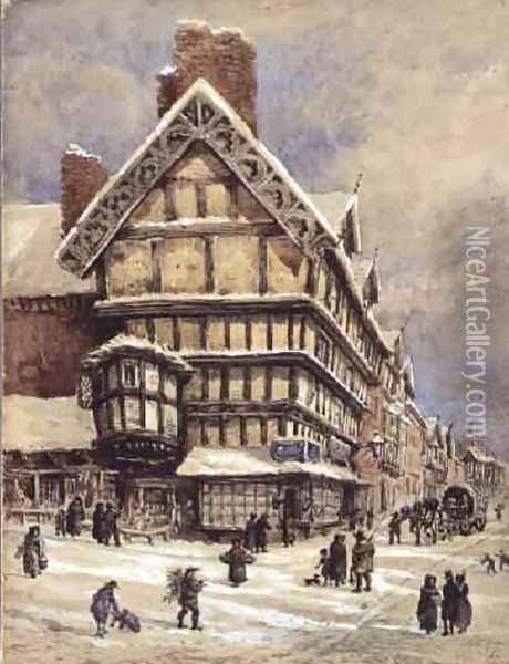 The High Street Shrewsbury Oil Painting - E. Hay