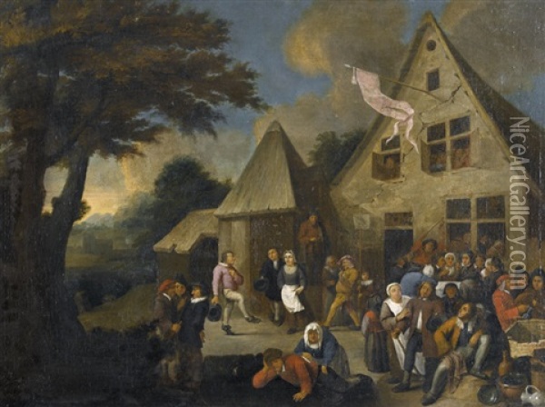 Frohliche Dorfgesellschaft Bei Der Schenke Oil Painting - Nicolas (Walraven) van Haeften