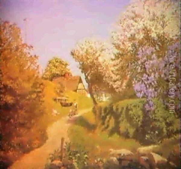Blossoming Trees In Spring Oil Painting - Olaf Viggo Peter Langer