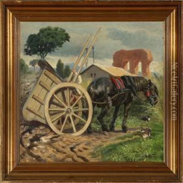 A Farmer Withhis Carriage, Southern Europe Oil Painting - Karl Frederik Hansen-Reistrup