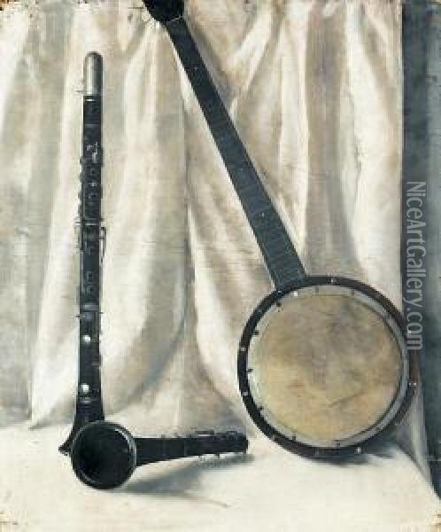 Still Life With Banjo And Clarinette Oil Painting - Arthur Segal