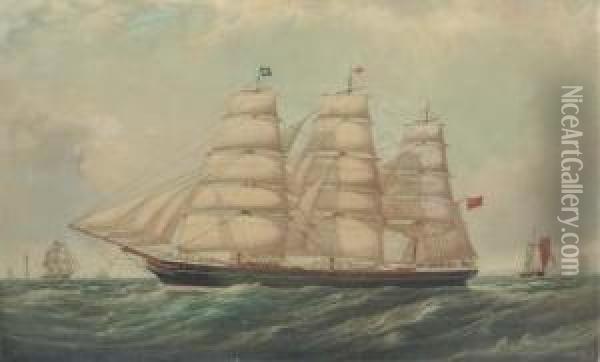The Clipper Ship Hesperides Passing A Lighthouse Oil Painting - John Scott