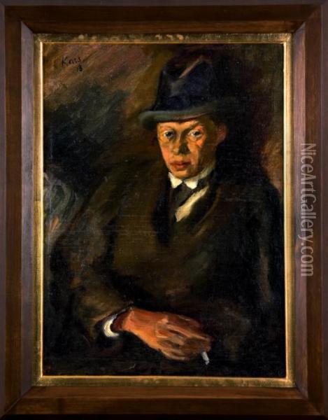 Autoportret S Cigaretou Oil Painting - Georges Kars