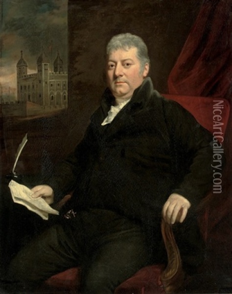 Portrait Of Sir Daniel Williams, Colonel Of The Tower Hamlets Militiain A Black Suit Oil Painting - John Opie