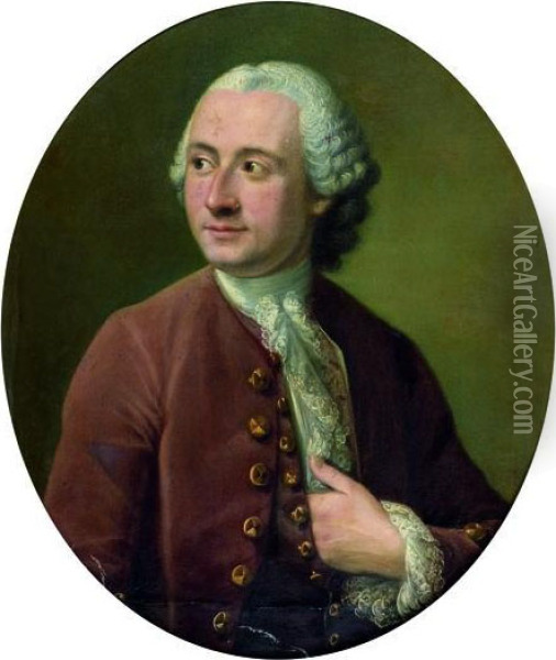 Portrait D'homme En Buste A La Veste Lie De Vin Oil Painting - Pierre Allais