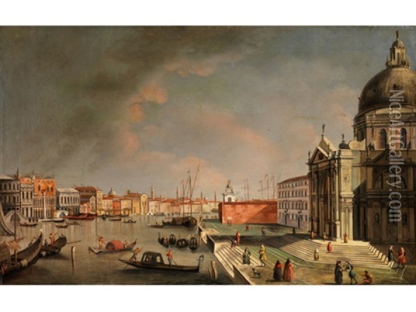Venezianische Stadtansicht: Blick Auf Den Canal Grande Mit Der Kirche Santa Maria Della Salute Oil Painting - Vincenzo Chilone