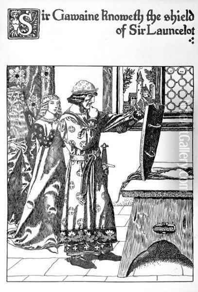 Sir Gawaine knoweth the shield of Sir Lancelot Oil Painting - Howard Pyle