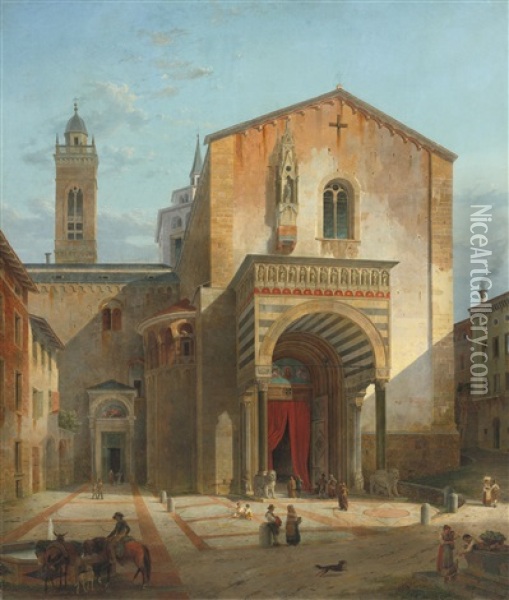Bergamo, The South Entrance Of The Church Of Santa Maria Maggiore Oil Painting - Leo Von Klenze