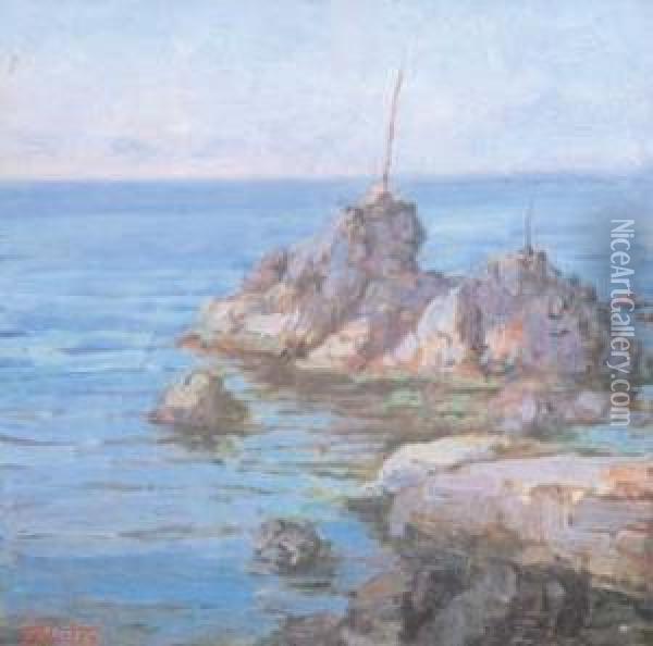 Marina Con Scogliera Oil Painting - Ettore Morteo
