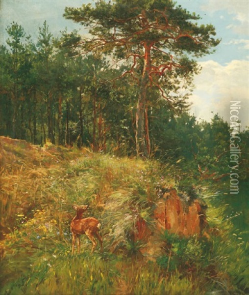 Mood In A Pine Wood Oil Painting - Wilhelm Trsek