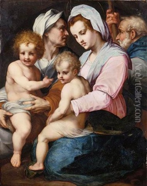 The Holy Family With Saint Elizabeth And The Infant Saint John The Baptist Oil Painting - Andrea Del Sarto