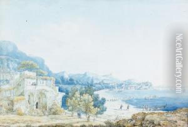 Vue De Pozzuoli Pres Naples. Oil Painting - Franz Keiserman