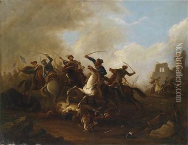 A Cavalry Engagement Between Christians Andottomans Oil Painting - Rugendas, Georg Philipp I