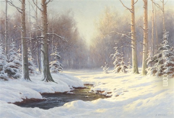 Winterlandschaft Mit Bach Oil Painting - Carl Kenzler