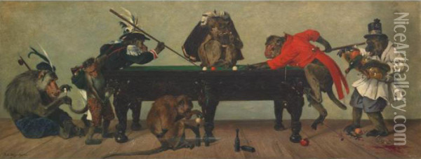 Monkeys Playing Billiards Oil Painting - Paul Friedrich Meyerheim