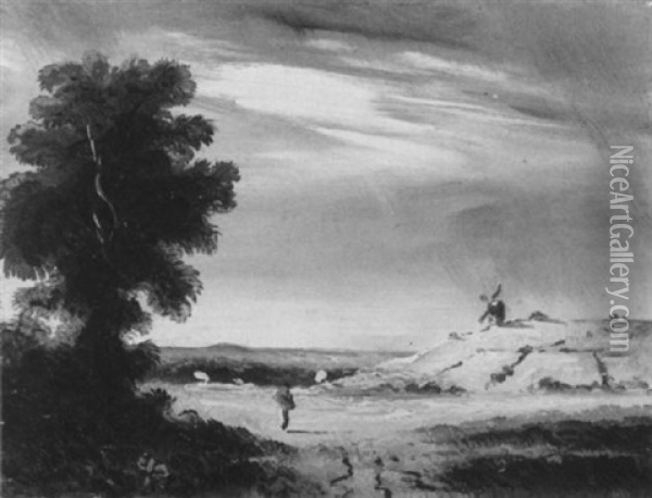 Landschaft Mit Einer Windmuhle Und Wanderer Oil Painting - David Cox the Younger