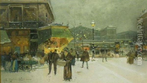 Gare De L'est Oil Painting - Eugene Galien-Laloue