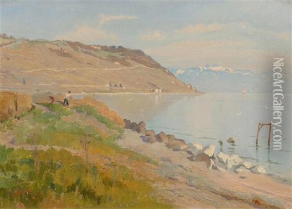 Blick Auf Den Genfer See Mit Figurenstaffage Oil Painting - Charles Parisod