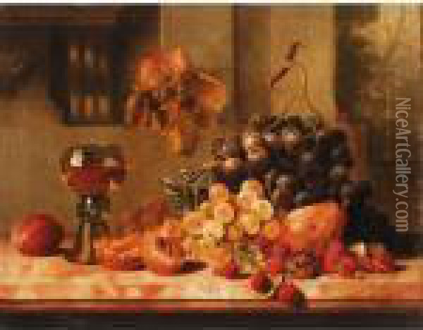 Still Life Of Grapes And Raspberry's Oil Painting - Edward Ladell