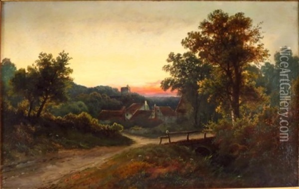 Landscape With Bridge And Village Oil Painting - Octavius Thomas Clark
