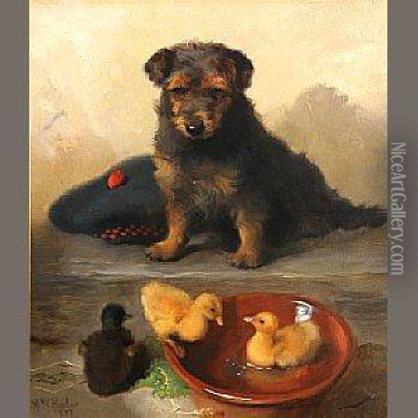 Like A Duck To Water Oil Painting - George W. Horlor