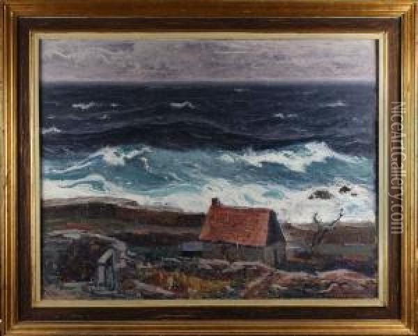 Stormigt Hav Oil Painting - Oscar Hullgren