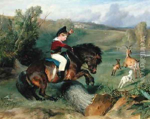 The First Leap Lord Alexander Russell on his pony Emerald Oil Painting - Sir Edwin Henry Landseer