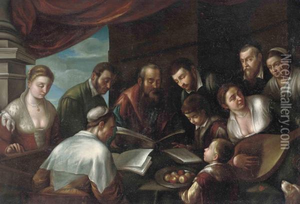 Musical Party Oil Painting - Jacopo Bassano (Jacopo da Ponte)