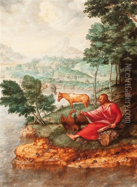 San Juan Evangelista En Patmos Oil Painting - Jan (Joannes Sinapius) Mostaert