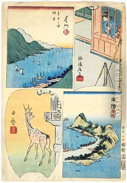 Dessins Preparatoires Et Estampe Harimaze Correspondante Oil Painting - Utagawa or Ando Hiroshige