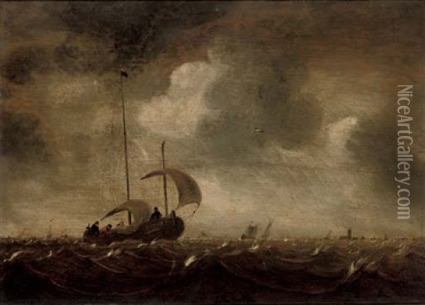 Shipping In Choppy Seas (+ Shipping In Stormy Seas; Pair) Oil Painting - Jan Porcellis