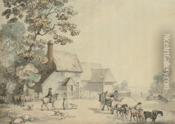 Harps Farm, Enfield Oil Painting - Samuel Howitt