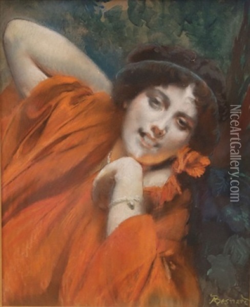 Portrait De Femme En Rouge Oil Painting - Albert Besnard