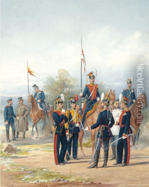 A Group Of Officers, Standard Bearers And Trumpeter From Their Majestiesa