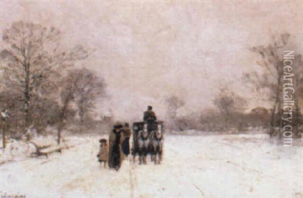 A Winter Outing Oil Painting - Luigi Loir