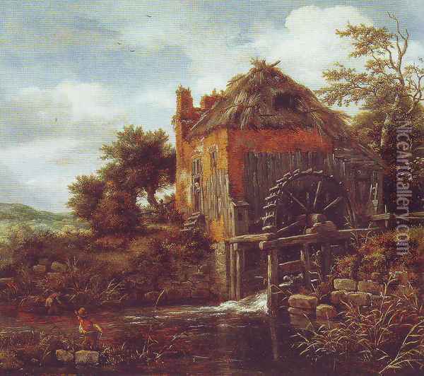 Thatch-roofedhouse with a water mill Oil Painting - Jacob Van Ruisdael