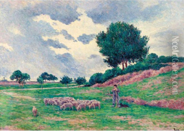 Mereville, Le Troupeau De Moutons Oil Painting - Maximilien Luce