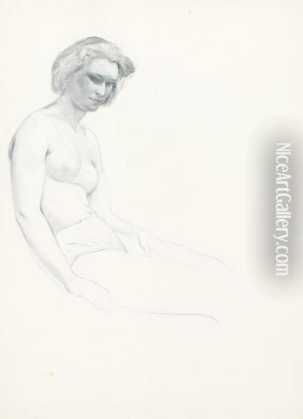 Seated Nude Oil Painting - Sergei Vasil'evich Chekhonin