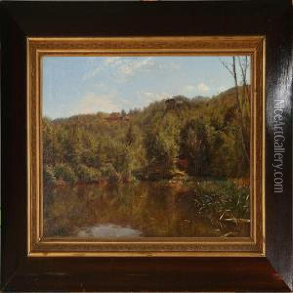 Calm Summer Dayat A Forest Lake Oil Painting - Godfred B.W. Christensen