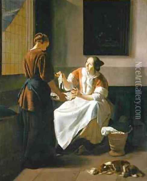 A Lady and Maid Choosing Fish oil painting reproduction by Jacob Ochtervelt  