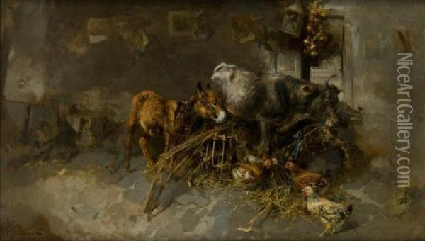 Animali In Un Interno Rustico Oil Painting - Tito Pellicciotti