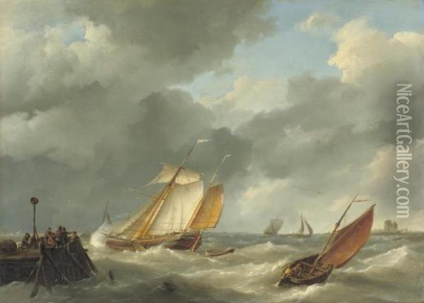 Shipping On A Choppy Sea Oil Painting - Hermanus Koekkoek