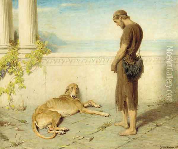 The dog, whom late had granted to behold his lord, when twenty tedious years had rolled takes a last look and having seen him dies Oil Painting - Briton Riviere
