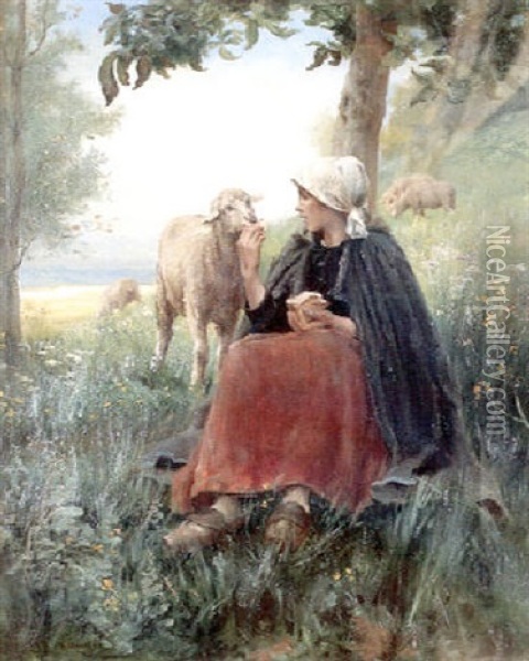 Bergere Et Moutons Oil Painting - Georges Laugee