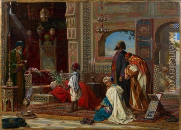 Recueillement Au Tombeau Des Ancetres En Egypte Oil Painting - Jan Baptist Huysmans