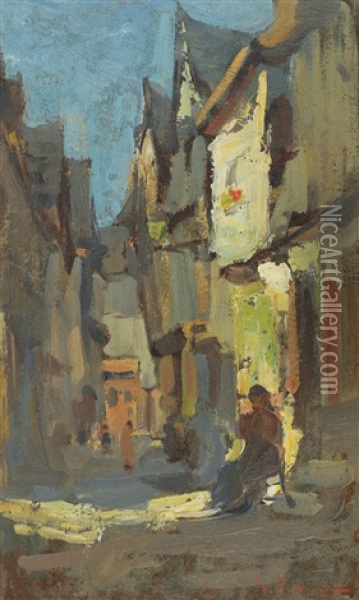 Street At Vitre Oil Painting - Gheorghe Petrascu