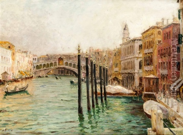 Ansicht Von Venedig Mit Blick Auf Den Canal Grande Mit Der Rialto-brucke Oil Painting - Franz Paul Maria Guillery