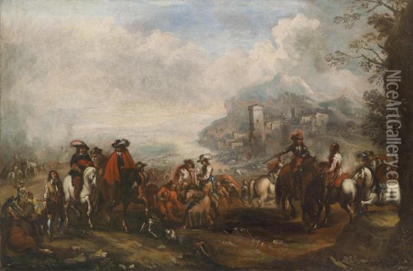 Two Mounted Skirmishes Oil Painting - Antonio Maria Marini