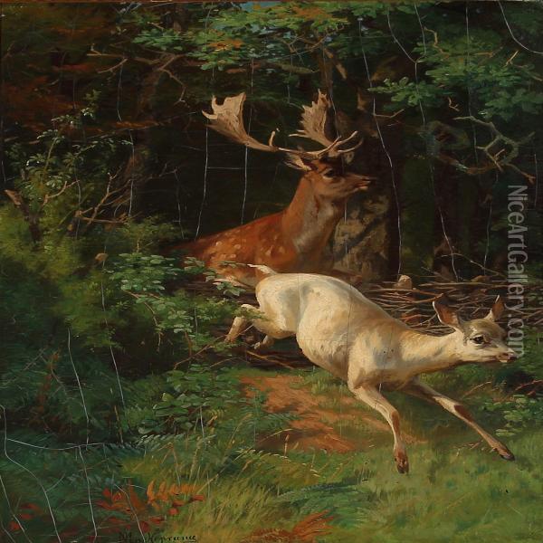 Doe And Hind Oil Painting - Adolf Henrik Mackeprang