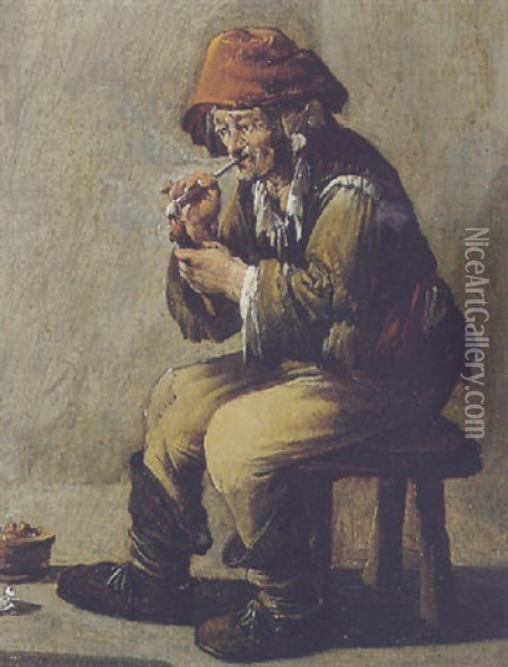 A Peasant Smoking A Pipe Oil Painting - Andries Dirsksz Both